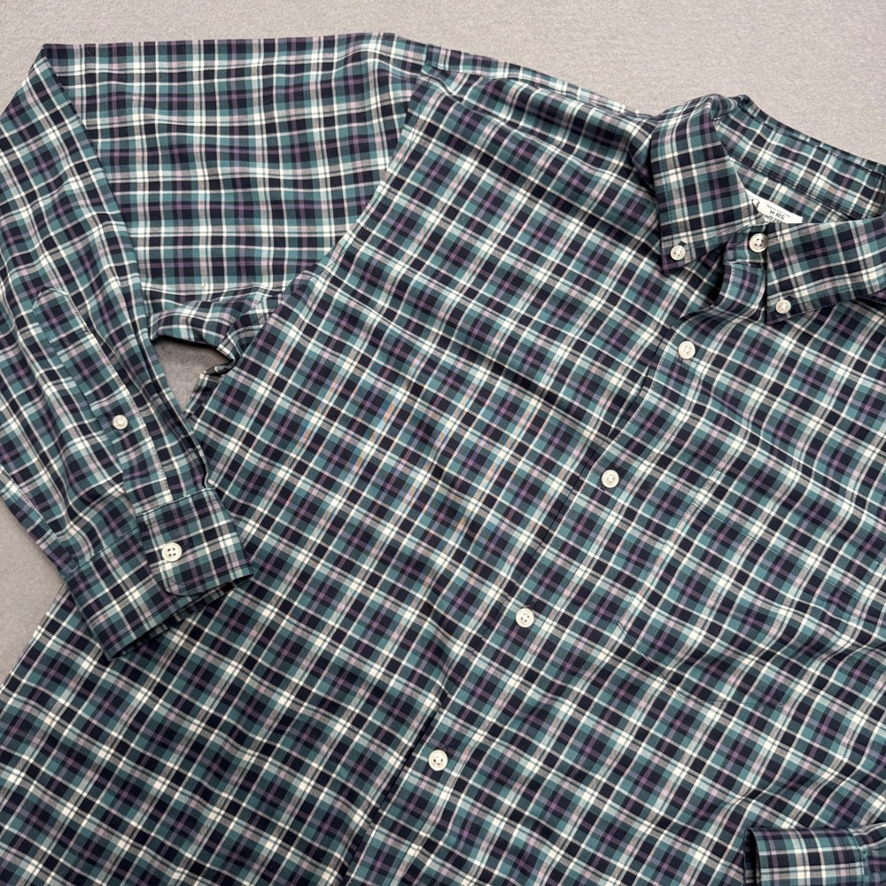 L.L. Bean Plaid Shirt Men's Medium Green Traditional Fit Button Down Cotton